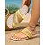 baratos Mulheres-Sandálias femininas amarelas trançadas com tira entre os dedos – chinelos rasteiros elegantes com tira larga listrada, perfeitos para férias na praia, viagens de verão e resorts.