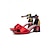 economico Sandali con tacco-sandali da donna in raso rosso vintage anni '50 - eleganti scarpe eleganti con tacco medio e cinturino alla caviglia con stampa floreale per feste rockabilly, balli di fine anno retrò &amp;eventi sociali