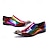 cheap Premium Leather Loafers-Men's Rainbow Metallic Leather Shoes with Snake Pattern and Pointed Toe – High-End Footwear for Fashion Shows and Exclusive Parties
