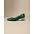 baratos Scarpins de salto bloco-Scarpin feminino retrô verde-escuro em verniz sintético - elegante sapato de salto bloco com bico quadrado e laço prateado decorativo, ideal para o trabalho e ocasiões casuais de negócios. &amp;roupa