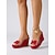 cheap Wedge Sandals-Women's Vibrant Red Wedge Sandals - Elegant Platform Slides with Transparent Strap &amp; Bow Detail for Summer Vacations, Beach Resorts &amp; Outdoor Tropical Getaways