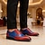 tanie Klasyczne Buty Eleganckie-Męskie, skórzane, eleganckie półbuty typu wingtip – najwyższej jakości skóra bydlęca, dwukolorowe, czerwono-niebieskie, elegancki styl oxford, wygodne, formalne buty dla mężczyzn, idealne na wesela, imprezy i do biura