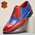 tanie Klasyczne Buty Eleganckie-Męskie, skórzane, eleganckie półbuty typu wingtip – najwyższej jakości skóra bydlęca, dwukolorowe, czerwono-niebieskie, elegancki styl oxford, wygodne, formalne buty dla mężczyzn, idealne na wesela, imprezy i do biura
