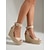 preiswerte Frauen-Beige Espadrille-Keilsandalen für Damen mit Knöchelriemen – elegante Abendschuhe für Urlaubsessen