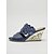 abordables Sandales compensées-Sandales compensées bleues ornées pour femme, chaussures élégantes à enfiler et à bout ouvert, parfaites pour la mère de la mariée ou un mariage champêtre. &amp;événements formels