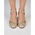 economico Scarpe da ballo di sala e danza moderna-Scarpe da ballo da sala da donna dorate, con punta chiusa, cinturino alla caviglia e tacco basso, ideali per esercitarsi in balli standard, valzer e tango. &amp; formazione