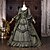 baratos Vestidos-Rococó Barroco Vestido de Baile Longo Vestidos Vestido de Baile Manga Comprida Princesa Casamento Cordões Renda Floral De Baile Decote Quadrado Fantasia Mulheres Real Dia Das Bruxas Carnaval Baile de