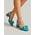 cheap Slingback Pumps-Women's Vibrant Teal Blue Slingback Pumps - Comfortable Square Toe Block Heels with Bow Detail for Daily  Wear, Office Work &amp; Summer Outings