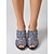 abordables Sandales compensées-Sandales compensées bleues ornées pour femme, chaussures élégantes à enfiler et à bout ouvert, parfaites pour la mère de la mariée ou un mariage champêtre. &amp;événements formels