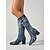 preiswerte Frauen-Damen-Cowboystiefel aus blauem Denim – Vintage-Jeansstiefel mit kniehohem Absatz und Blockabsatz für Open-Air-Musikfestivals und Coachella-Outfits &amp;Country-Konzert