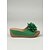 baratos Chinelos de slide-Sandálias femininas verdes de plataforma com detalhe de flor – calçado de verão confortável e aberto na frente, ideal para uso casual, diário e no jardim.
