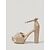 voordelige Disco- &amp; Hippiestijl uit de jaren 70-Damessandalen in retro discostijl uit de jaren 70 met gouden glitter - metallic platform hakken met een elegant knoopdetail. &amp;Enkelbandje voor nachtclubfeesten en dansgala's. &amp;feestelijke evenementen