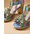 billige Hæl-sandaler-Dames boheme sandaler i ægte læder - blomsterprint, udskårne peep toe-hæle med kraftig guldglittersål til ø-ferie, strandresort &amp;sommerferie