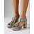 billige Hæl-sandaler-Dames boheme sandaler i ægte læder - blomsterprint, udskårne peep toe-hæle med kraftig guldglittersål til ø-ferie, strandresort &amp;sommerferie