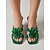 preiswerte Absatzsandalen-Grüne, florale Damen-Sandalen mit hohem Absatz – elegante Lackleder-Pantoletten mit eckiger Zehenpartie und skulpturalem Kitten-Heel &amp;Blumendetails für tropische Urlaube, Abendgalas &amp;Gartenpartys