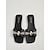 voordelige Slide Sandalen-Chique zwarte sandalen van stro voor dames - bohemian geweven sandalen met strik en gouden accenten, perfect voor strandvakanties en zomerse eilanduitjes. &amp;casual resortkleding