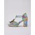 billige Hæl-sandaler-Dames boheme sandaler i ægte læder - blomsterprint, udskårne peep toe-hæle med kraftig guldglittersål til ø-ferie, strandresort &amp;sommerferie
