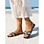voordelige Slide Sandalen-Chique zwarte sandalen van stro voor dames - bohemian geweven sandalen met strik en gouden accenten, perfect voor strandvakanties en zomerse eilanduitjes. &amp;casual resortkleding