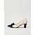 cheap Classic Pumps-Women's Cream Black Cap Toe Pumps - Glitter Bow Pointed Low Block Heels for Cropped Trousers, Office Work