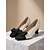 cheap Classic Pumps-Women's Cream Black Cap Toe Pumps - Glitter Bow Pointed Low Block Heels for Cropped Trousers, Office Work