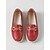 abordables Zapatillas sin cordones y mocasines de mujer-Mocasines de mujer de piel sintética roja con detalle de cadena dorada: zapatos planos cómodos y ligeros, ideales para caminar, trabajar de forma informal, viajar y para el uso diario.