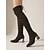 abordables Botas de moda-Botas altas de ante marrón oscuro para mujer: cómodas, con punta afilada, tacón de bloque alto y cierre de cordones, ideales para el día a día en otoño e invierno.