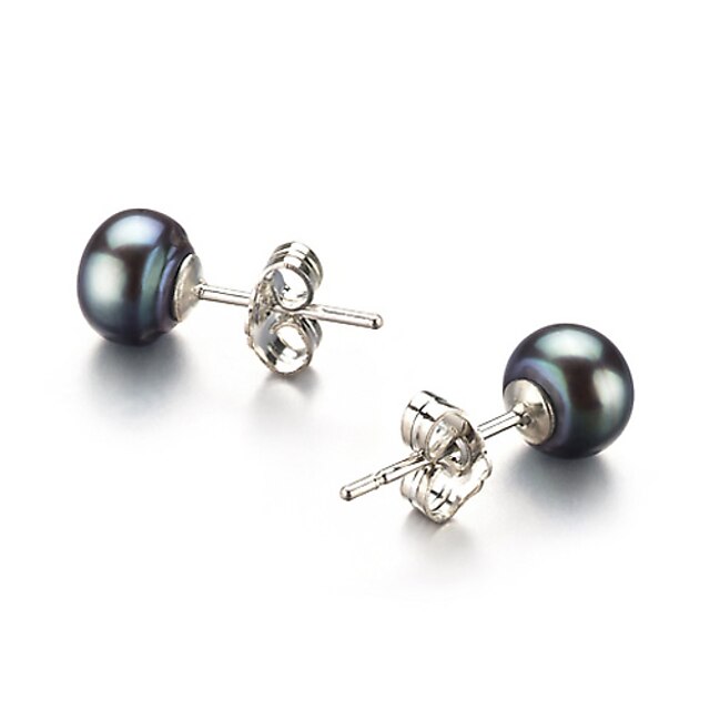  925 Sterling Silver Black 6.5-7mm AA Freshwater Pearl Earring