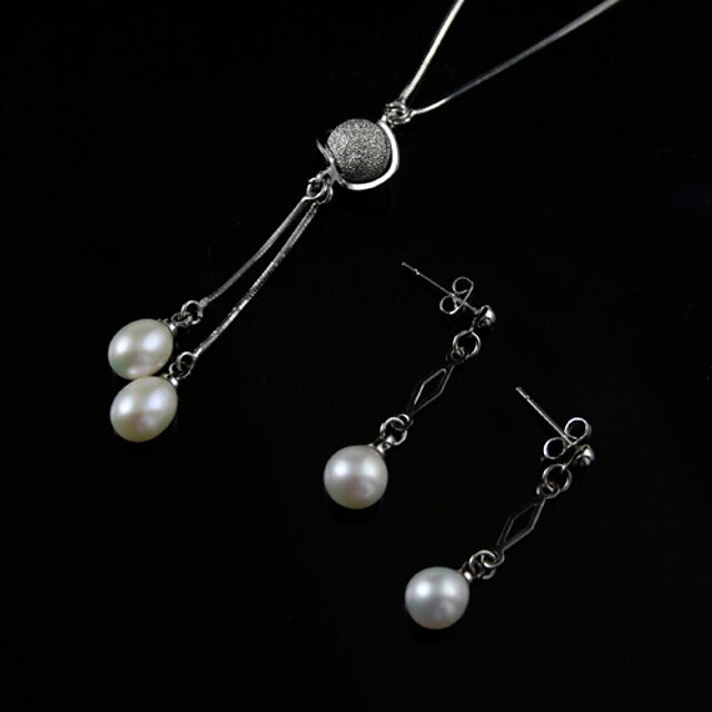  blanc 3,5 - 4 mm avec un collier de perles boucle d'oreille en argent correspondant à la chaîne