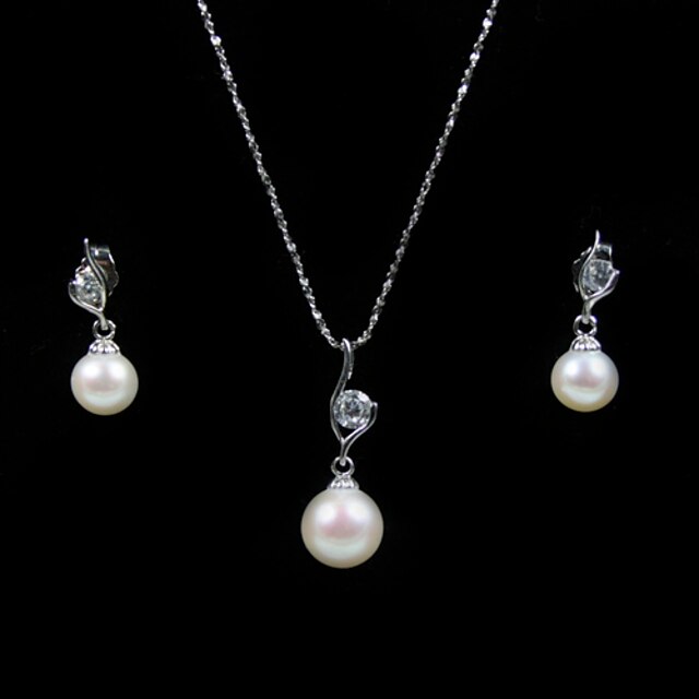  White Pearl Jewelry Set Gold Earrings Jewelry For Wedding Party Anniversary Birthday Gift Engagement / Necklace