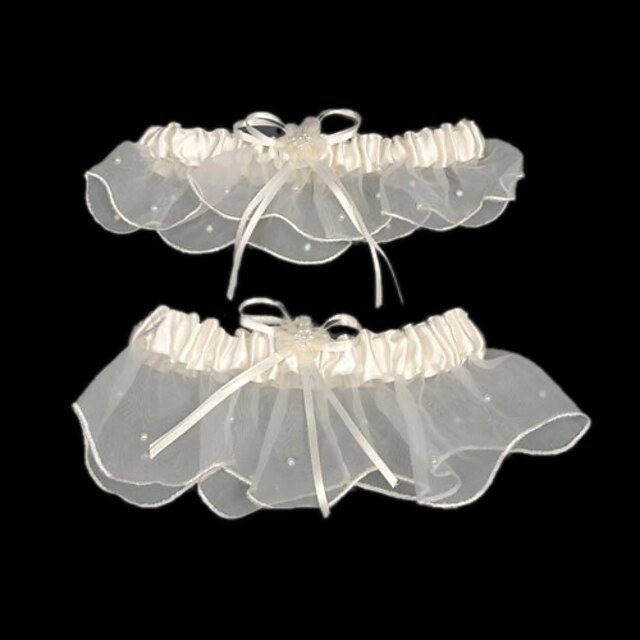  Chiffon / Satin Classic Wedding Garter With Beading / Ribbon Tie Garters