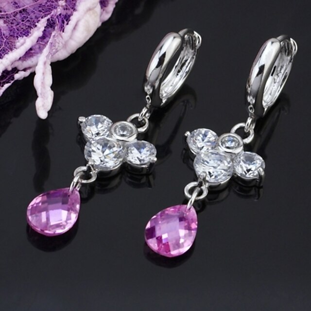  Platinum Cubic Zirconia Drop Earring - Cubic Zirconia Earring SYX-0325 Purple (SZY974)