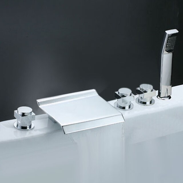  Badewannenarmaturen - Moderne Chrom Romanische Wanne Keramisches Ventil Bath Shower Mixer Taps / Messing / Drei Griffe Fünf Löcher