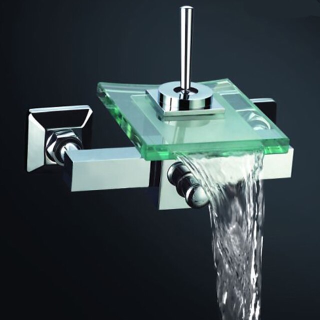  Contemporary Waterfall Tub Faucet with Glass Spout (Wall Mount)