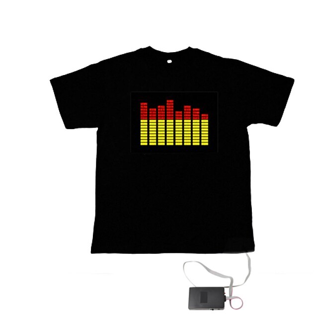  LED-T-shirts Lydaktiverede LED-lys Tekstil S M L XL XXL Stilfuld Sort 2 AAA Batterier