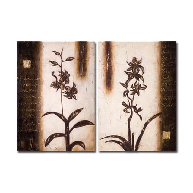  met de hand geschilderde bloemen olieverf met gestrekte frame - set van 2