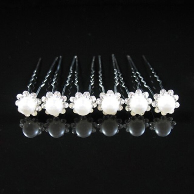  Gorgeous Clear Crystals And Imitation Pearls Wedding Bridal Pins/ Flowers,6 Pieces 