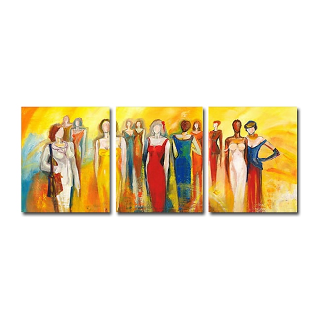  Hand-painted People Oil Painting  with Stretched Frame - Set of 3