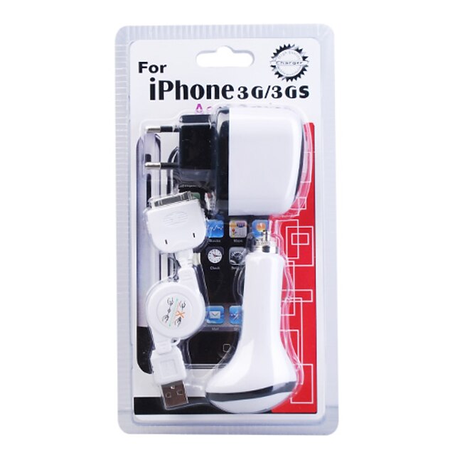  ערכת מטען ניידת 3-in-1 עבור iPhone 6 iPhone 6 בתוספת (plug AC / מטען / כבל USB לרכב)