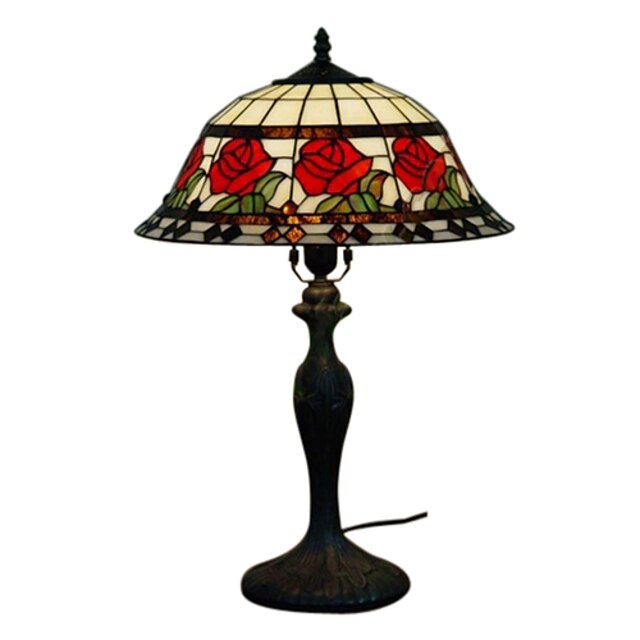  tiffany stil rød rose bordlampe (0923-T12)