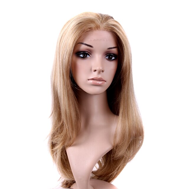 main dentelle liée avant de style de haute qualité à long synthétique naturelle regard la lumière perruque blonde cheveux raides