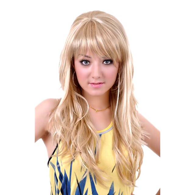  Synthetic Wig Wavy Style Capless Wig Blonde Synthetic Hair 24 inch Women's Blonde Wig Black Wig