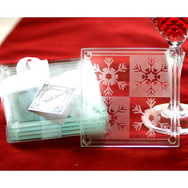  Glass Square Shaped Coaster Favors - 2 pcs Piece/Set Fairytale Theme Winter