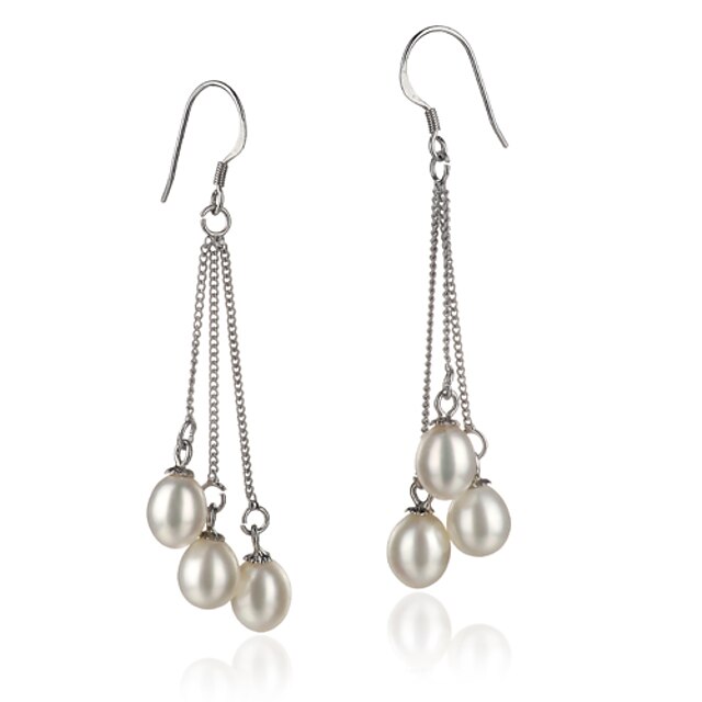  AAA 7-8mm white freshwater Pearl Earring With Sterling Silver Clasp