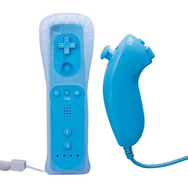  Afstandsbediening met siliconen beschermhoes/huls + Nunchuk-controller, voor Wii (blauw)