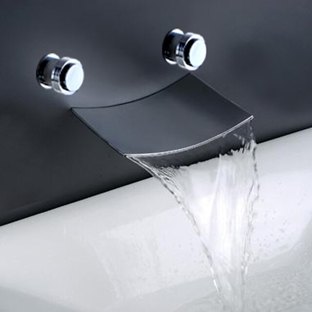  Contemporary Waterfall Ceramic Valve Two Handles Three Holes Brass, Bathroom Sink Faucet Bath Taps
