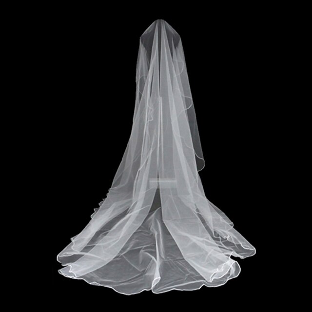  Véus de Noiva Uma Camada Véu Catedral Borda Recortada 102,36 em (260 centímetros) Tule Branco / MarfimLinha-A, Vestido de Baile,