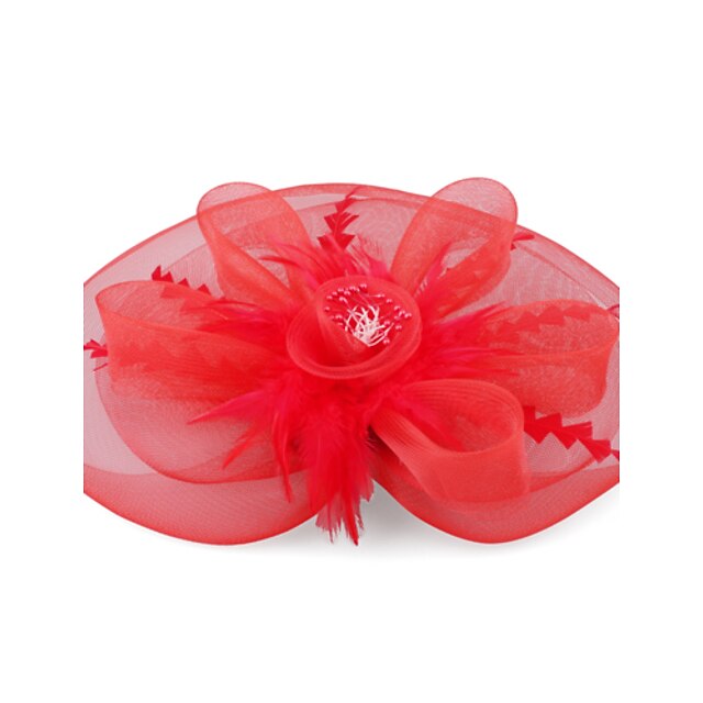  Kate Middleton Style Watch: Red Feather And Organza Lace Flower Wedding And Party Fascinator