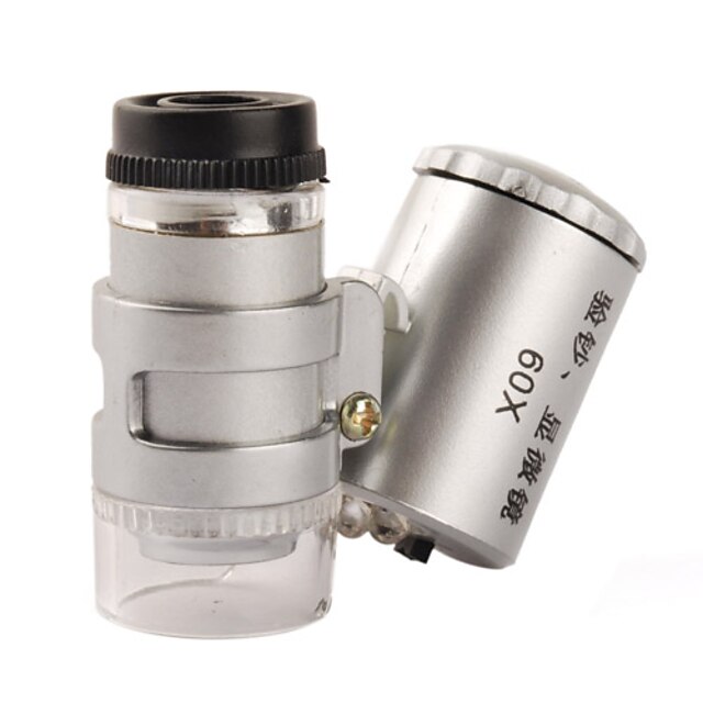  lumière mini microscope 60x avec éclairage LED + 2-monnaie UV de détection (3 * LR1130)