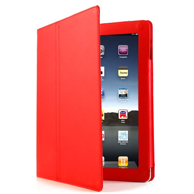  Protective Hard Leather Case Skin with Stand for Apple iPad 2 2nd Gen(Red)
