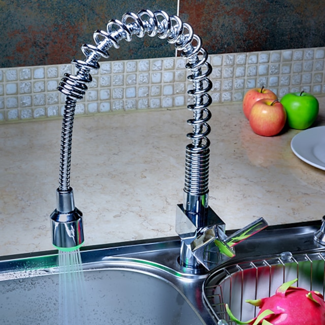  Kitchen faucet - Single Handle One Hole Chrome Pull-out / ­Pull-down Widespread Contemporary Kitchen Taps